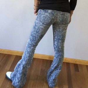 Free People We The Free Dream Lover Paisley Printed Flare Leg Jeans NEW C4